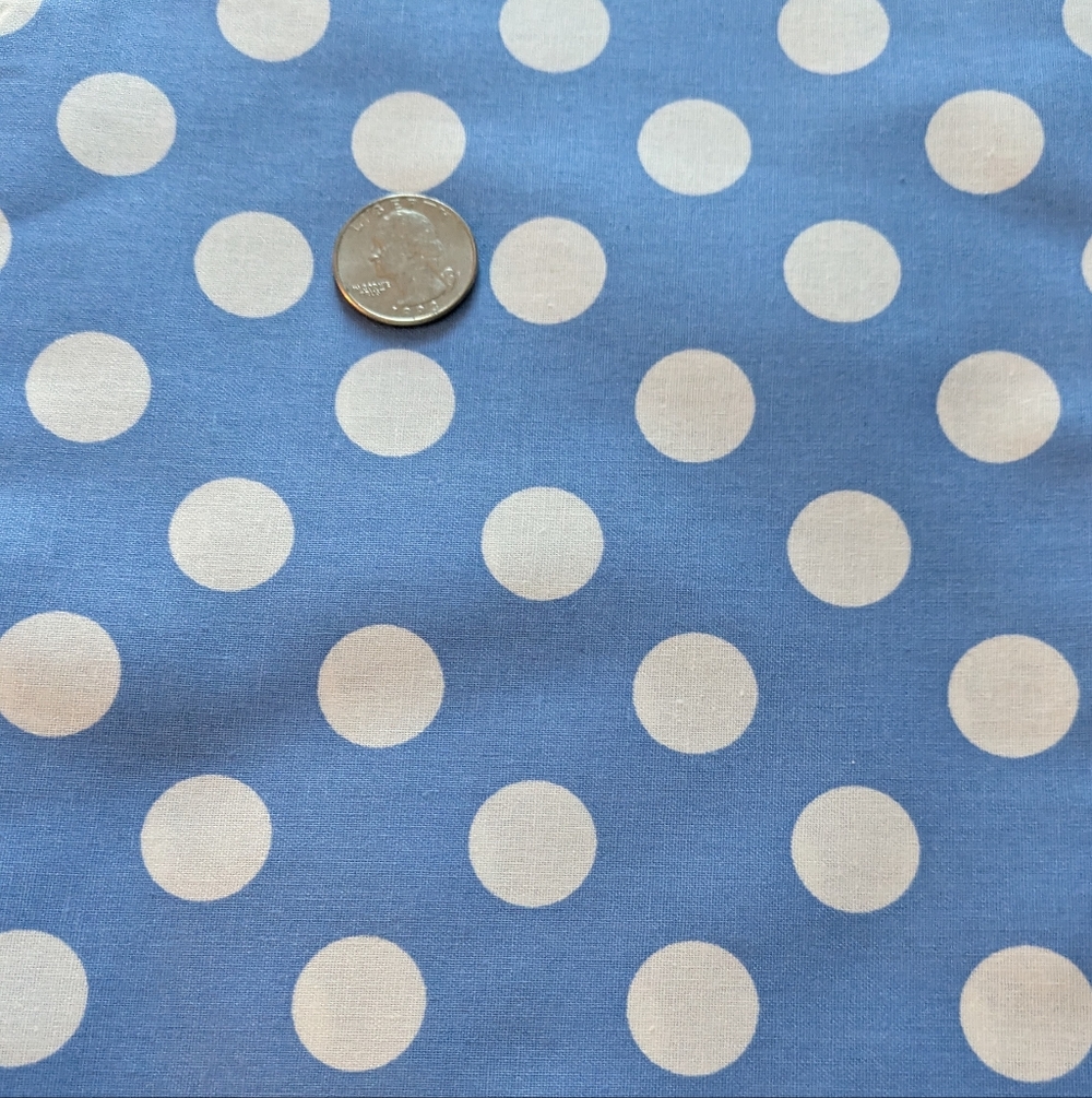 Blue With White Polkadots Cotton Fabric By The Yard